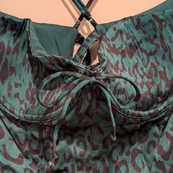 For Love And Lemons Green Wendy Strappy Green Leopard Print Mini Dress Large NWT - Picture 6 of 13